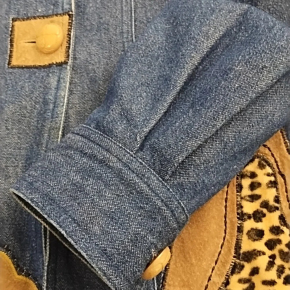 Great Cavalier M Denim Jean Jacket Genuine Suede Leopard Fur Embroidery Washable - Picture 9 of 15